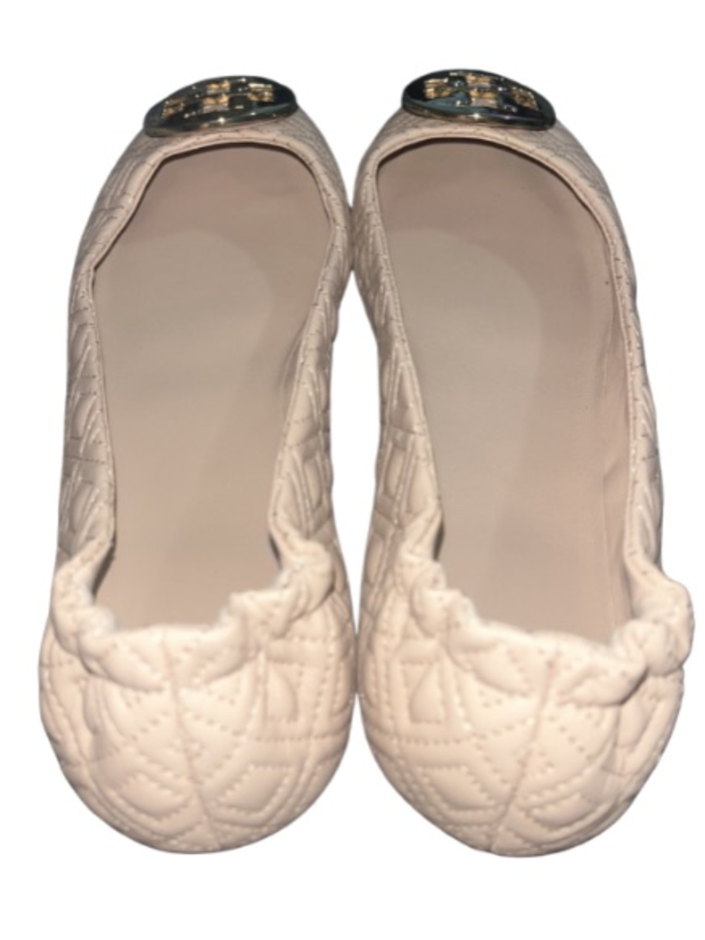 Tory Burch Minnie Quilted Ballet Travel Flats Goan Sand Pink Nude Gold Size 10M - Picture 5 of 11